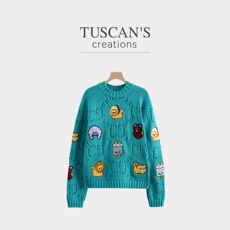 TUSCAN'S CREATIONS慵懒风秋冬女宽松毛针织衫潮流设计款时代双鱼