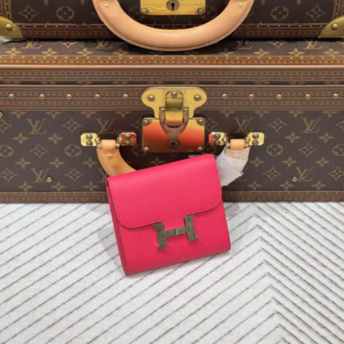 99新 Hermes/爱马仕 lina/爱马仕极致粉康康短钱包