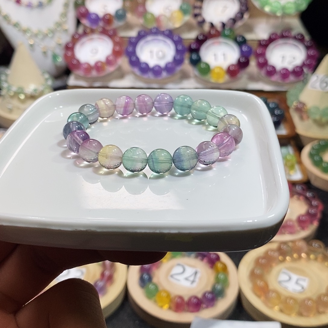 萤石手链未镶嵌西瓜圆珠9.2mm