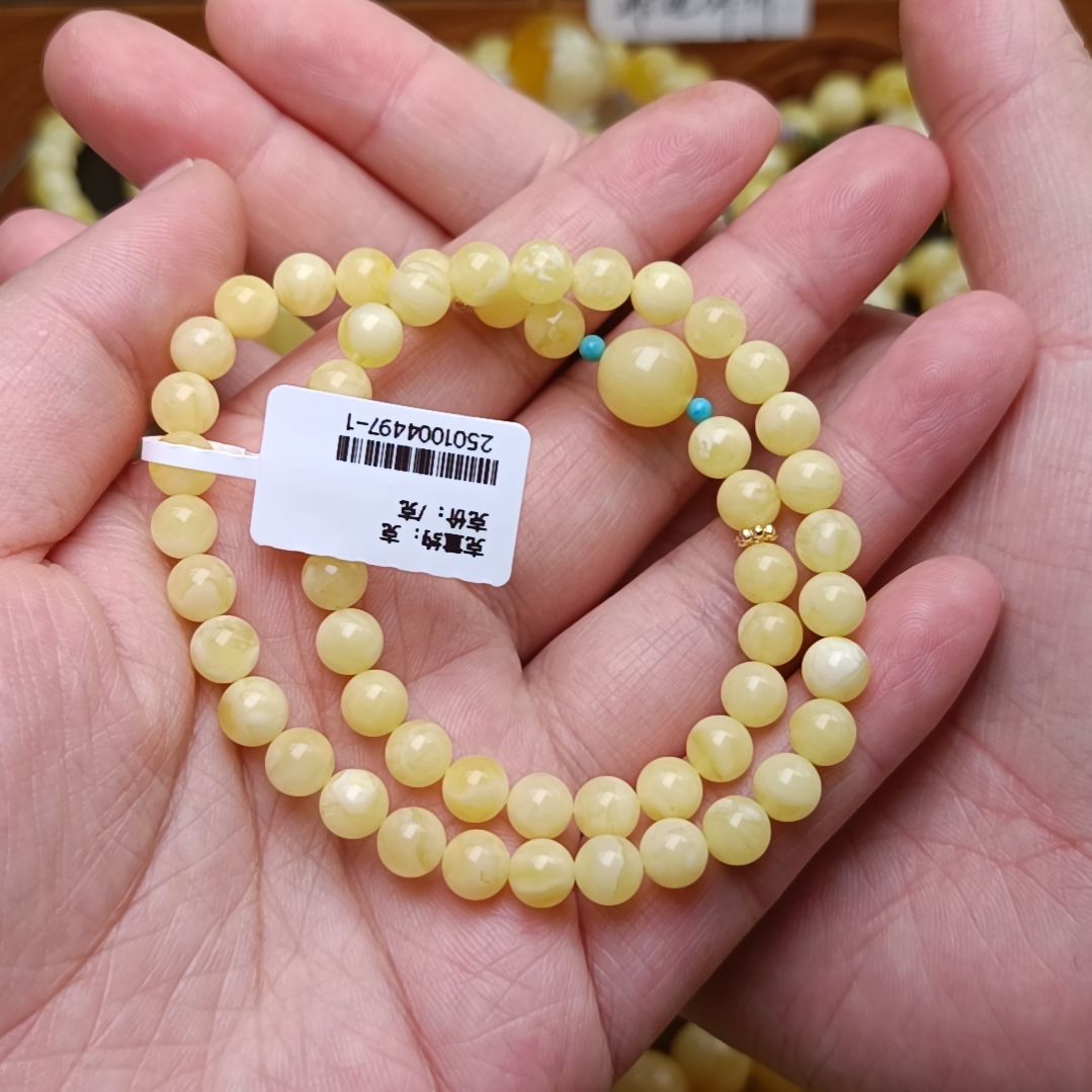 蜜蜡手链未镶嵌6圆珠双圈