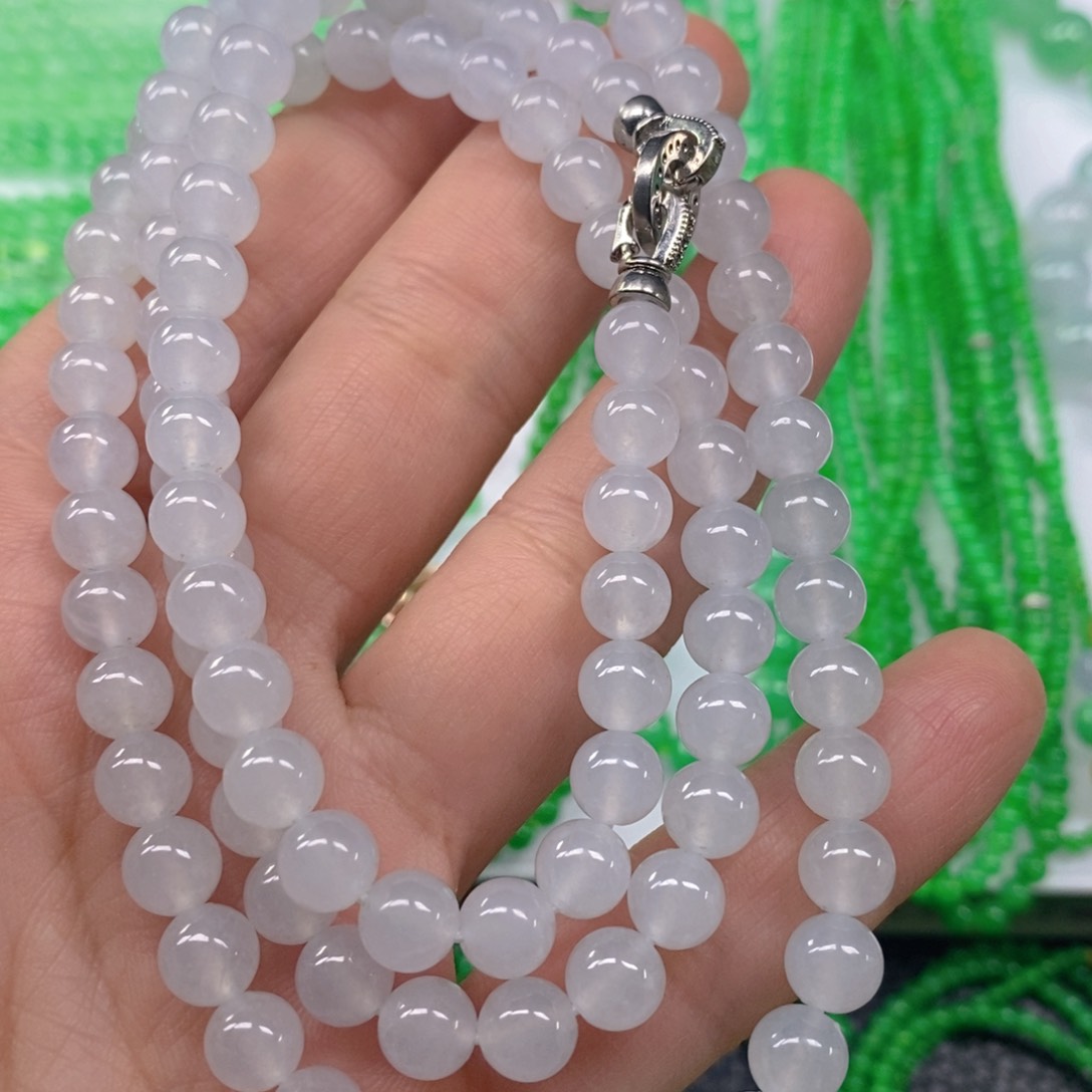 翡翠颈饰未镶嵌冰种圆珠项链7m' m