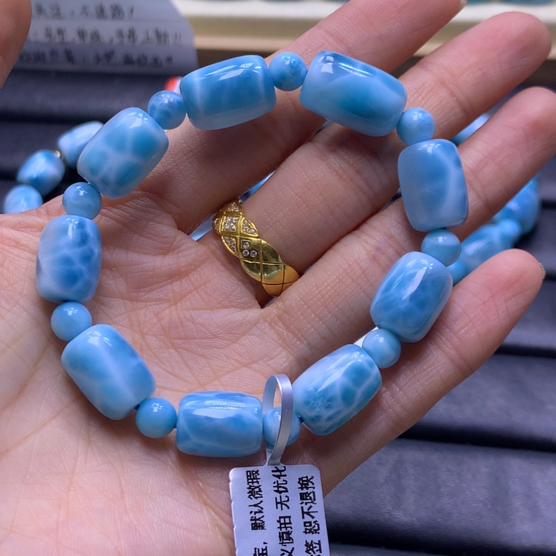 针钠钙石（海纹石）未镶嵌手链11m桶珠手链色差略异