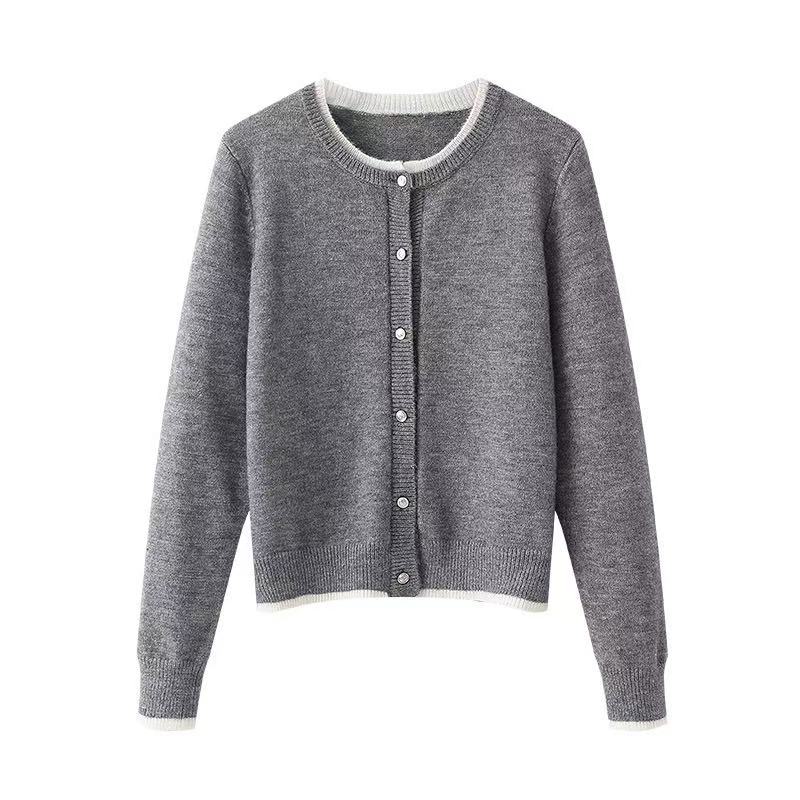 迪家同跨款灰色针织衫长袖气质秋冬纯色百搭3011