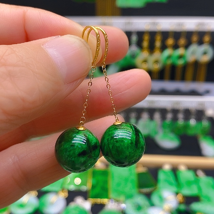 翡翠耳饰18K金镶嵌耳坠