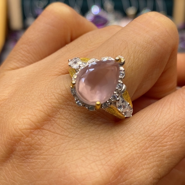 水晶戒指银S925镶嵌天然水晶戒指