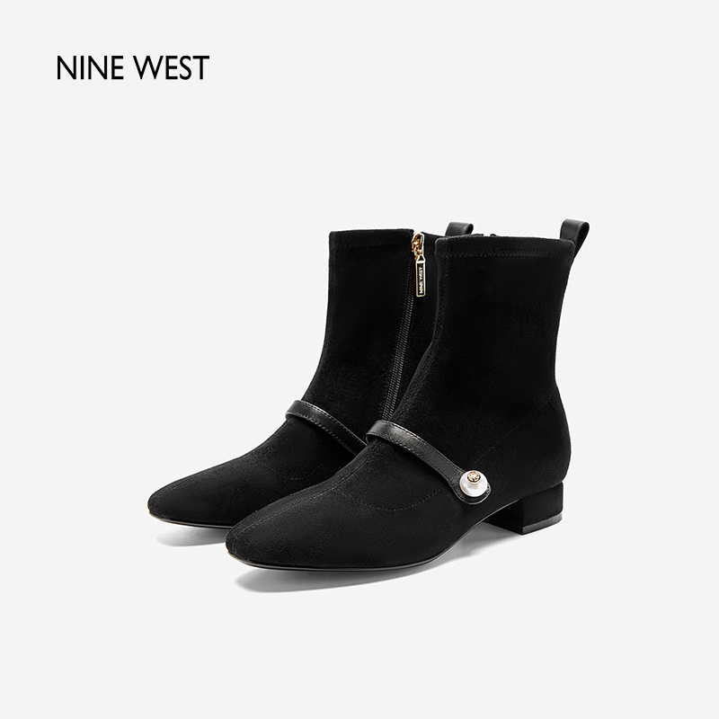 NineWest玖熙百搭短靴女2025秋季新款爆款靴子珍珠弹力瘦瘦靴显高