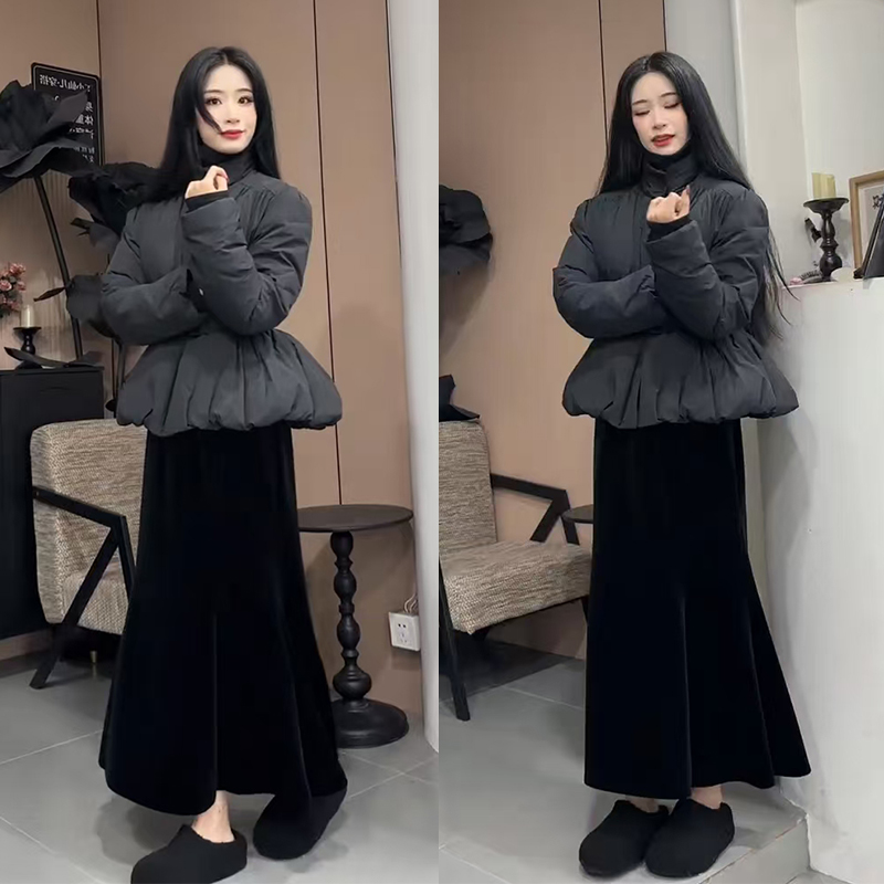 冬装搭配一整套2025年新款气质立领百搭收腰棉服高腰半身裙两件套