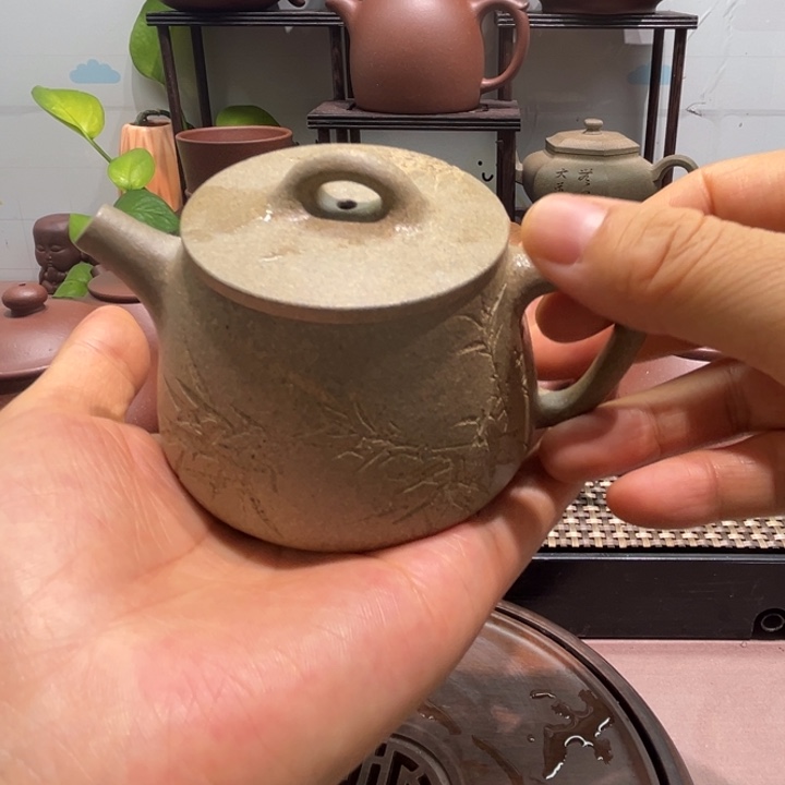 茶壶紫砂35目青段刻绘160cc