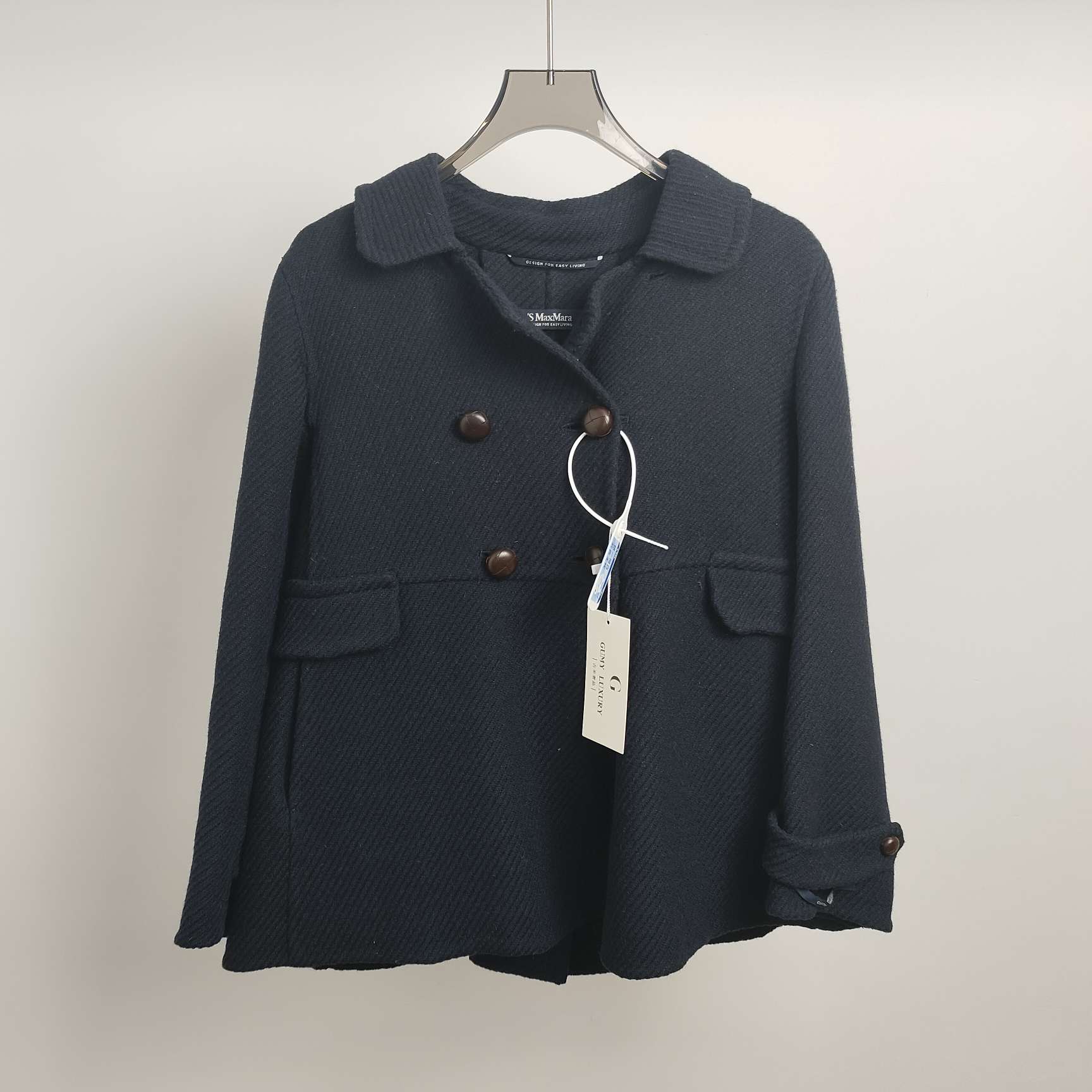 99新 MaxMara MaxMara/藏蓝色短款小翻领大衣 32码 99新 GM002746