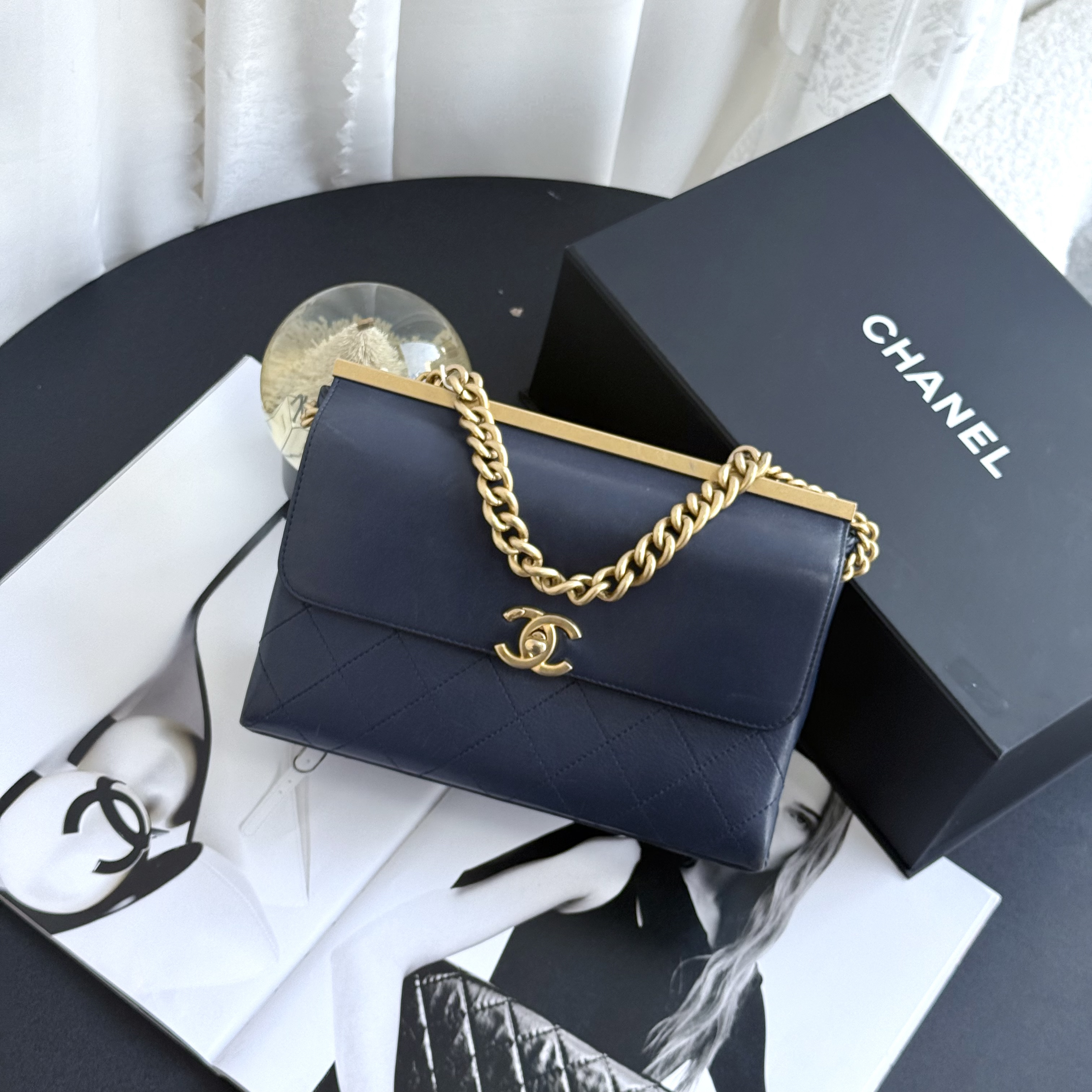 95新 Chanel/香奈儿 蓝金trendy cc小号双面双子星邮差包25开带卡