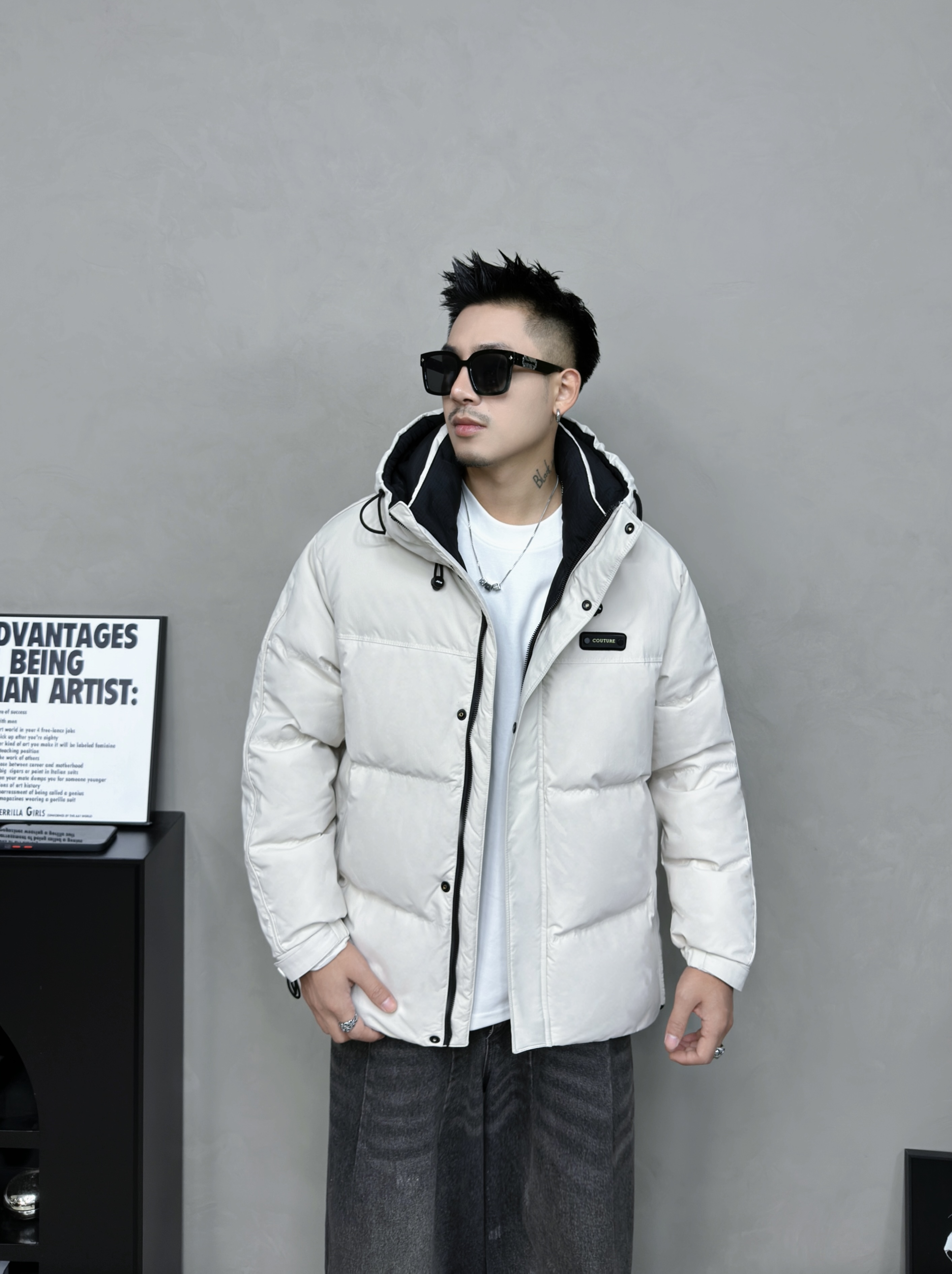 2025男士时尚休闲纯色保暖螺纹一等品连帽韩版立领加厚男装潮流