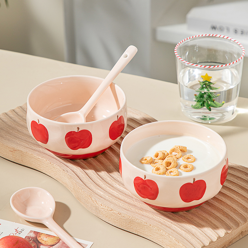 【苹苹安安】2碗勺苹果餐具陶瓷吃饭碗家用米饭碗高颜值甜品早餐碗