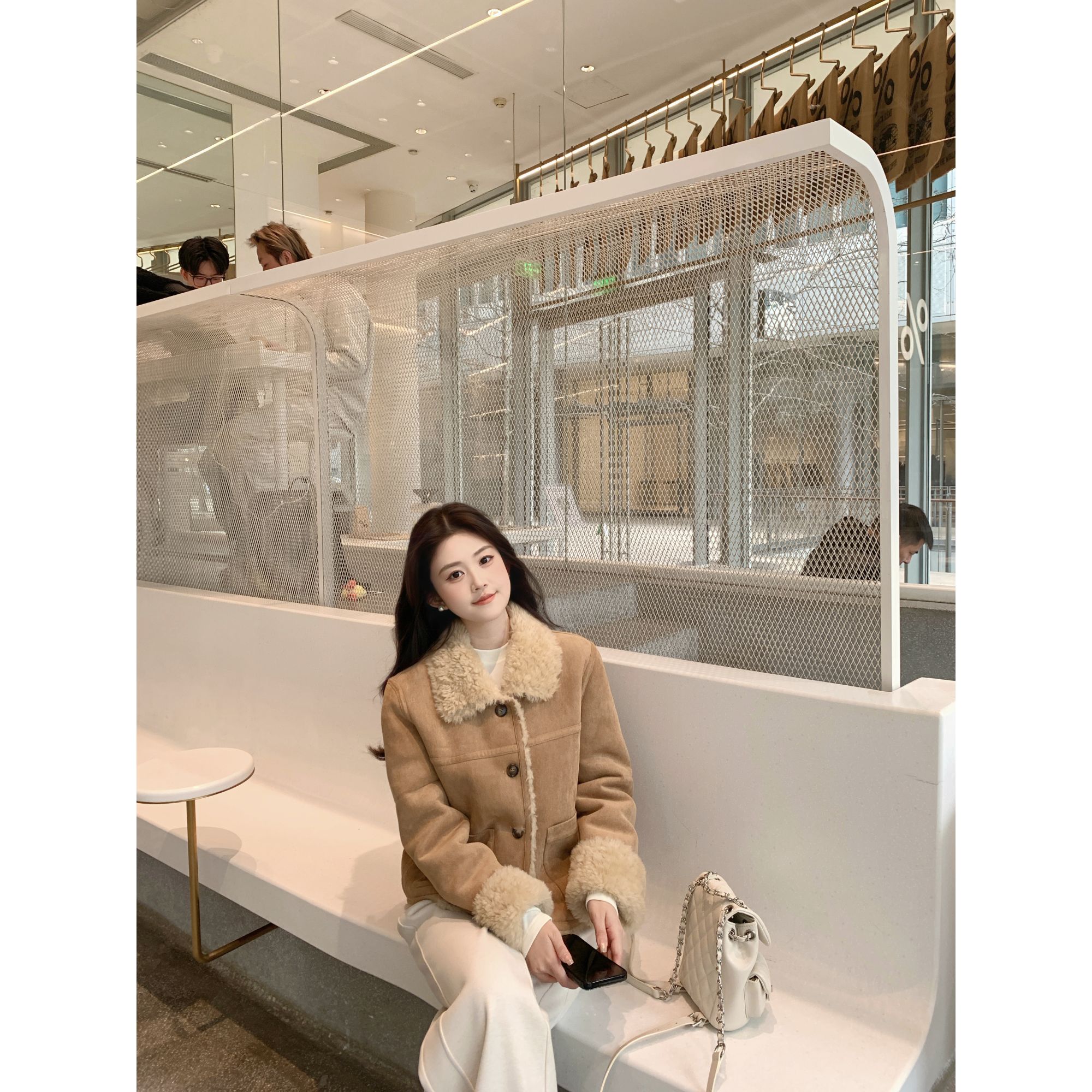 Zzhen【撞色灵感】韩系高级感毛毛撞色翻领外套保暖上衣DBWT1305