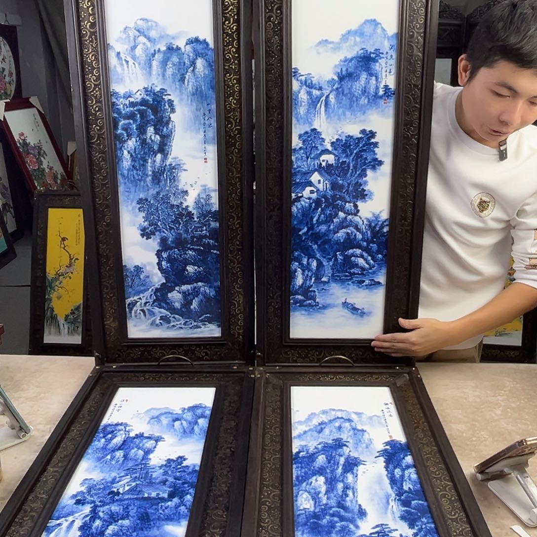 瓷片景德镇瓷板画四联屏
