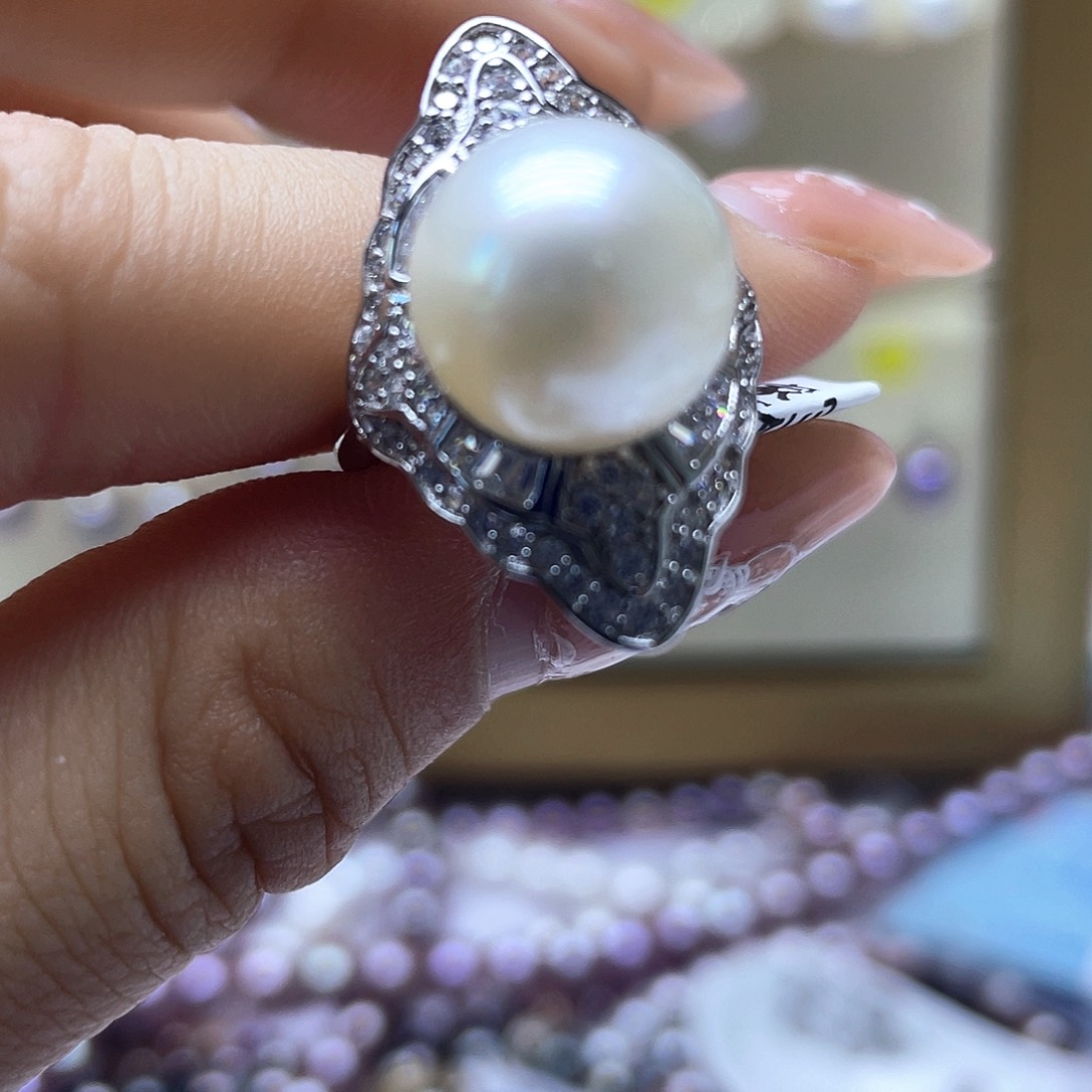 海水珍珠戒指银S925镶嵌