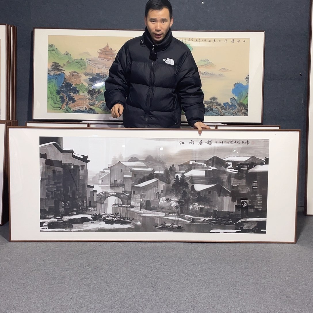 国画手绘画作品带框