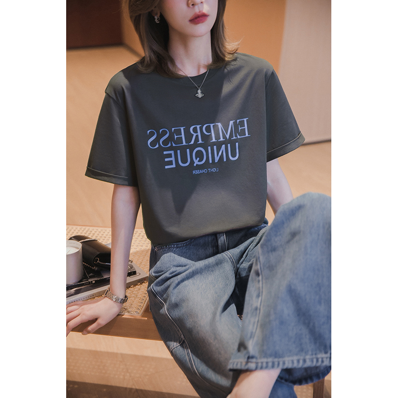 【季末折扣】懒人T恤小谷粒简约印花短袖女款爆款圆领上衣