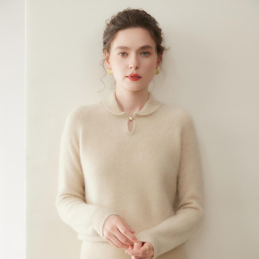 优雅气质风山羊绒衫女水滴领宽松显瘦针织打底衫加厚毛衣内搭保暖