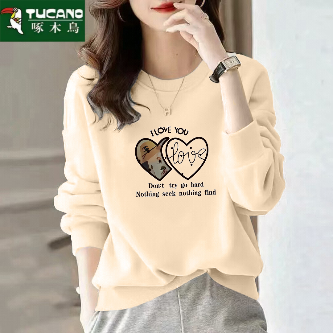 啄木鸟卫衣圆领宽松纯棉正肩男女加绒上衣显瘦百搭印花男休闲韩版