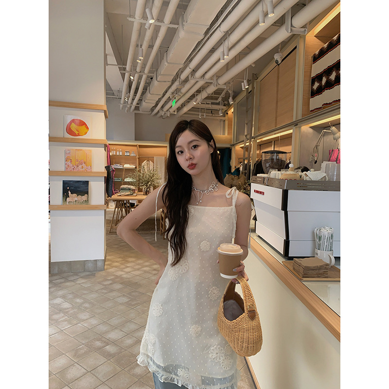 夏季茶歇吊带裙甜美性感系带绣花连衣裙S5027