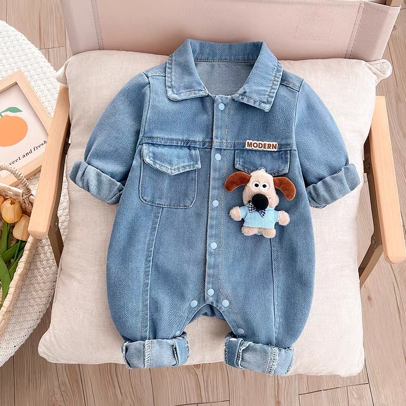 小月龄洋气婴儿开春外出服韩系宝宝软牛仔连体衣春秋单层薄款外套