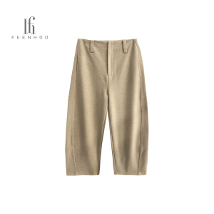 粉和直筒焦糖色裤子拼接百搭针织休闲裤卫裤57KU5502