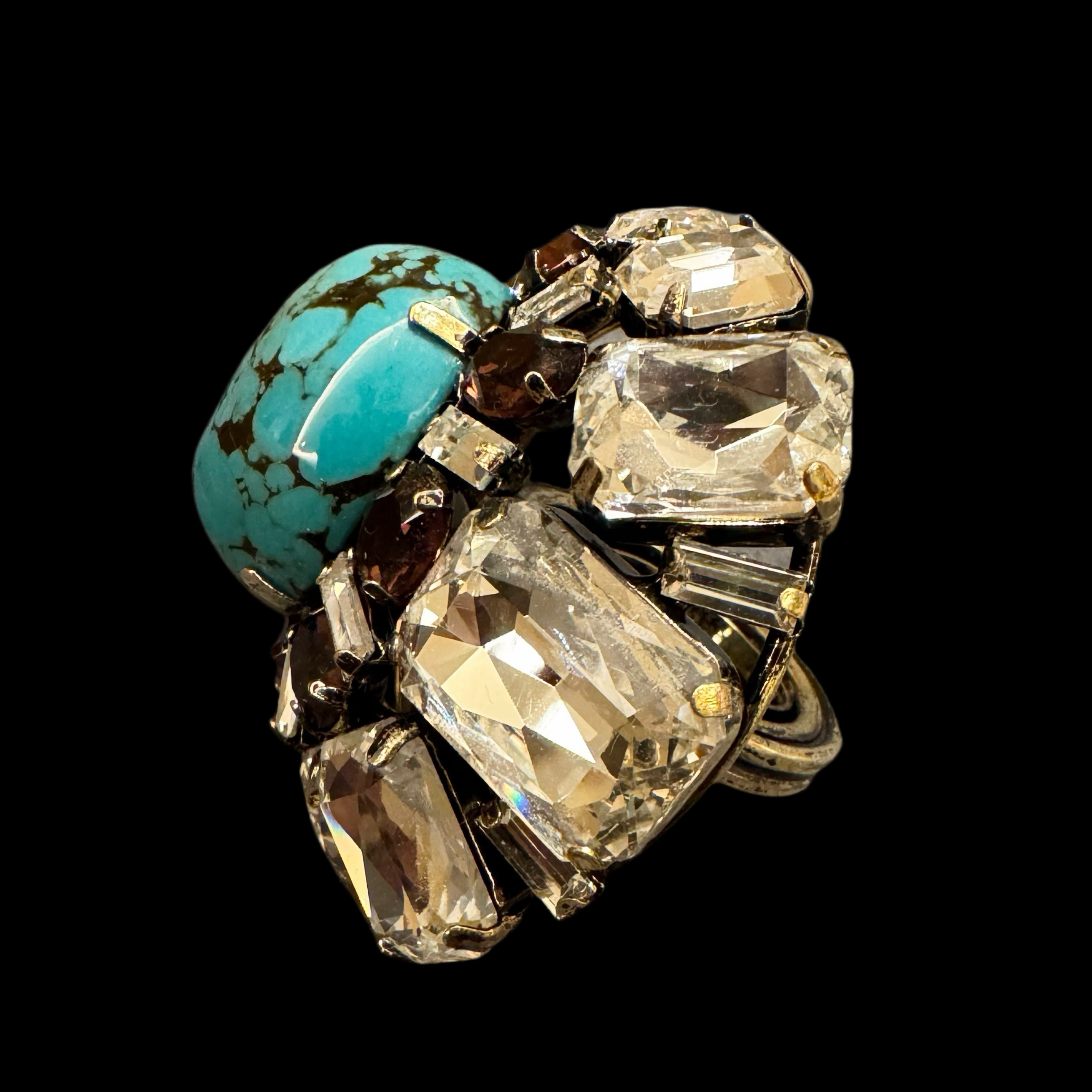 黄铜玻璃戒指 超有调性重工的小众手工拼壳烧金做旧戒指