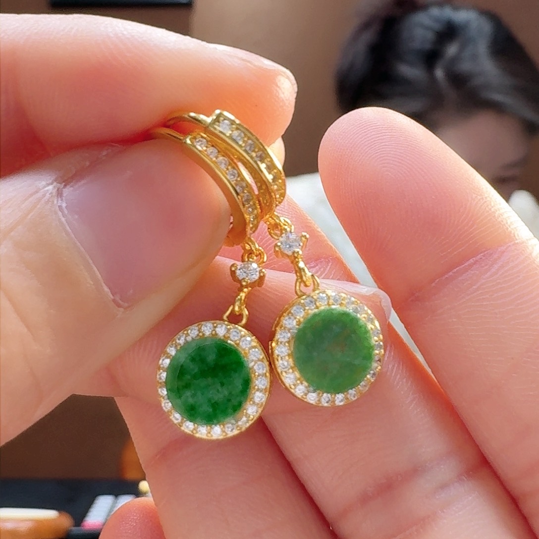 翡翠耳饰银S925镶嵌耳饰3