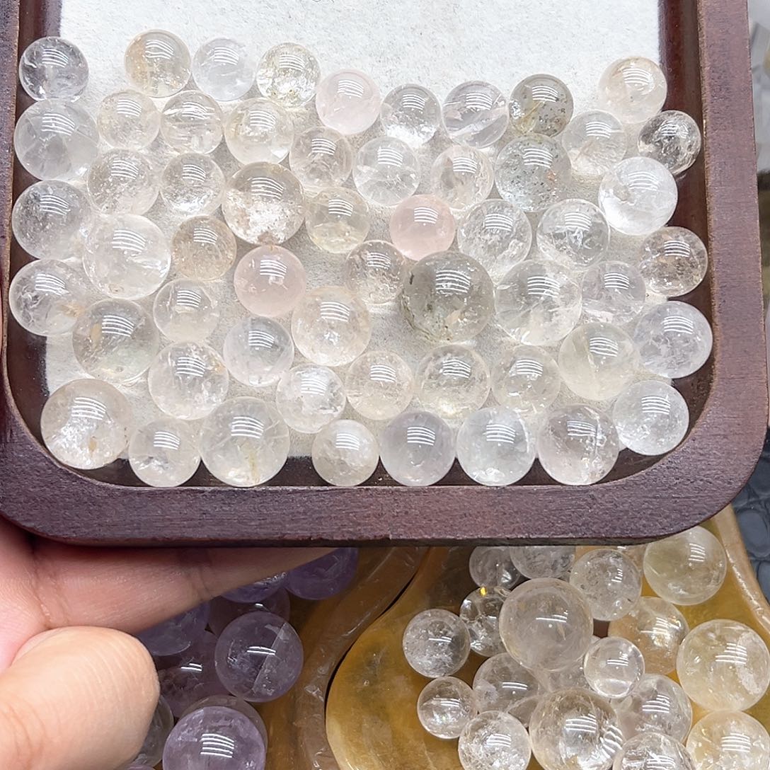 水晶珠宝半成品未镶嵌23 幽灵、胶花、粉水晶球10-15mm