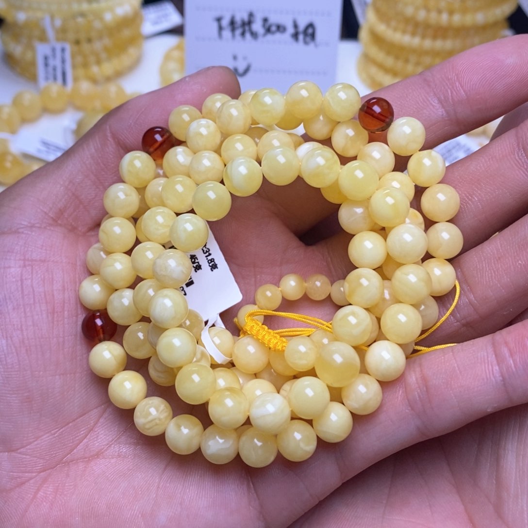 【闪购商品】蜜蜡裸石未镶嵌清*℃7+圆珠108手串