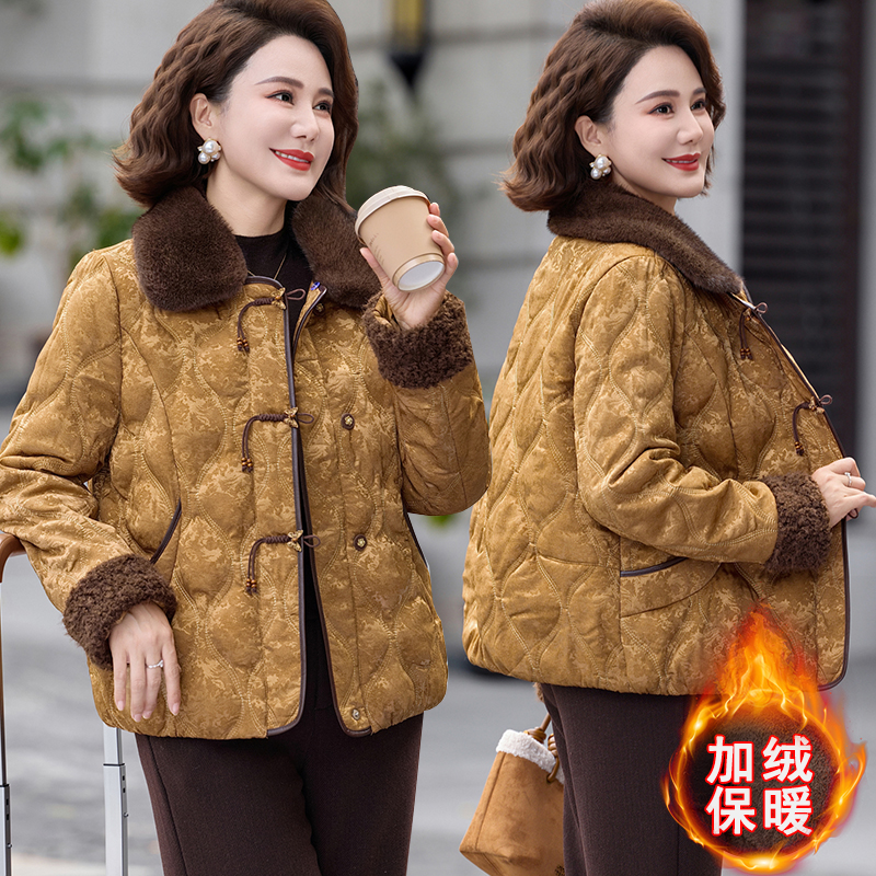 新中式妈妈冬装羽绒棉服国风短款棉衣外套中老年秋冬高级感棉袄女