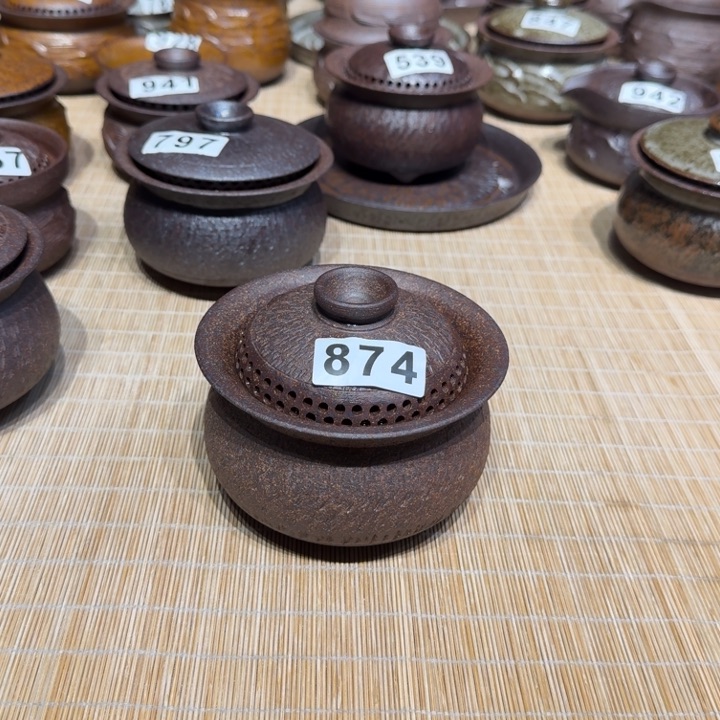 杯小*菜粗瓷茶具素胎无釉盖碗