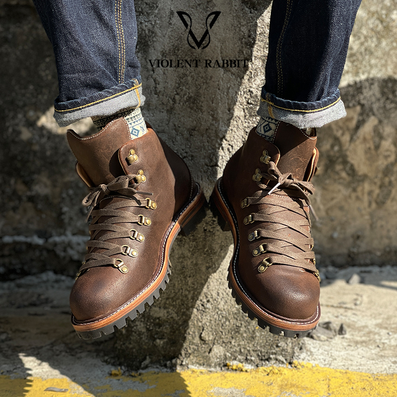 VR兔爷手工鞋秋冬季山脉之光男靴马丁靴工装鞋高帮皮靴牛皮户外鞋