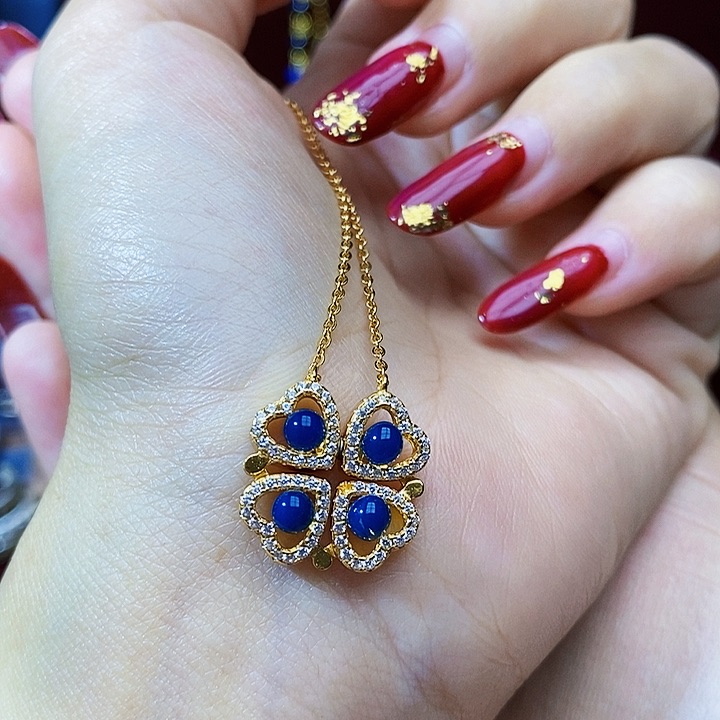 蓝珀珠宝奇石银S925镶嵌多米天空蓝两用款吊坠