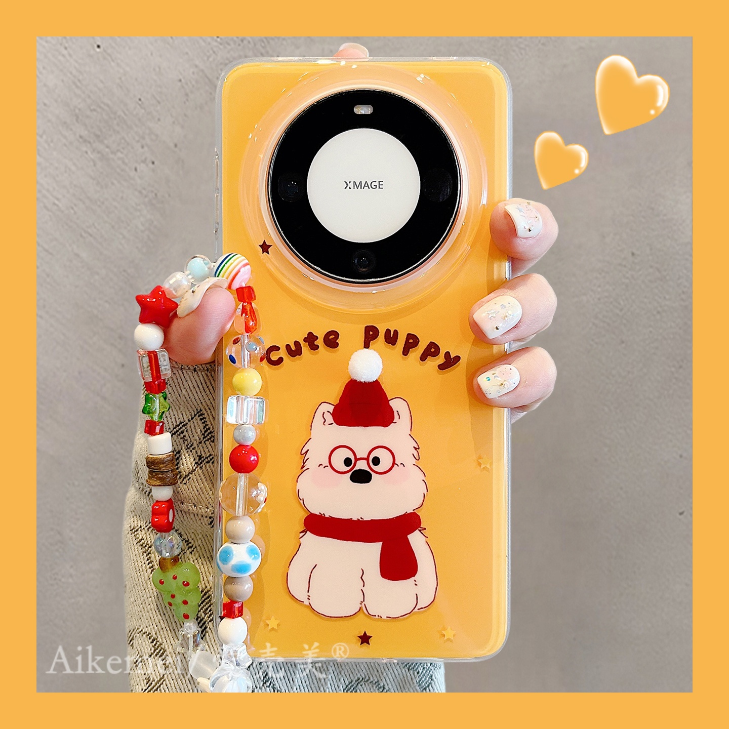 适用华为mate70pro+手机壳黄底红围巾mate60pro+西高地狗狗链条女