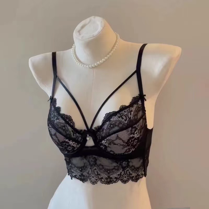 法式薄款小胸聚拢大胸内衣女纯欲蕾丝软钢圈收副乳防下垂文胸套装