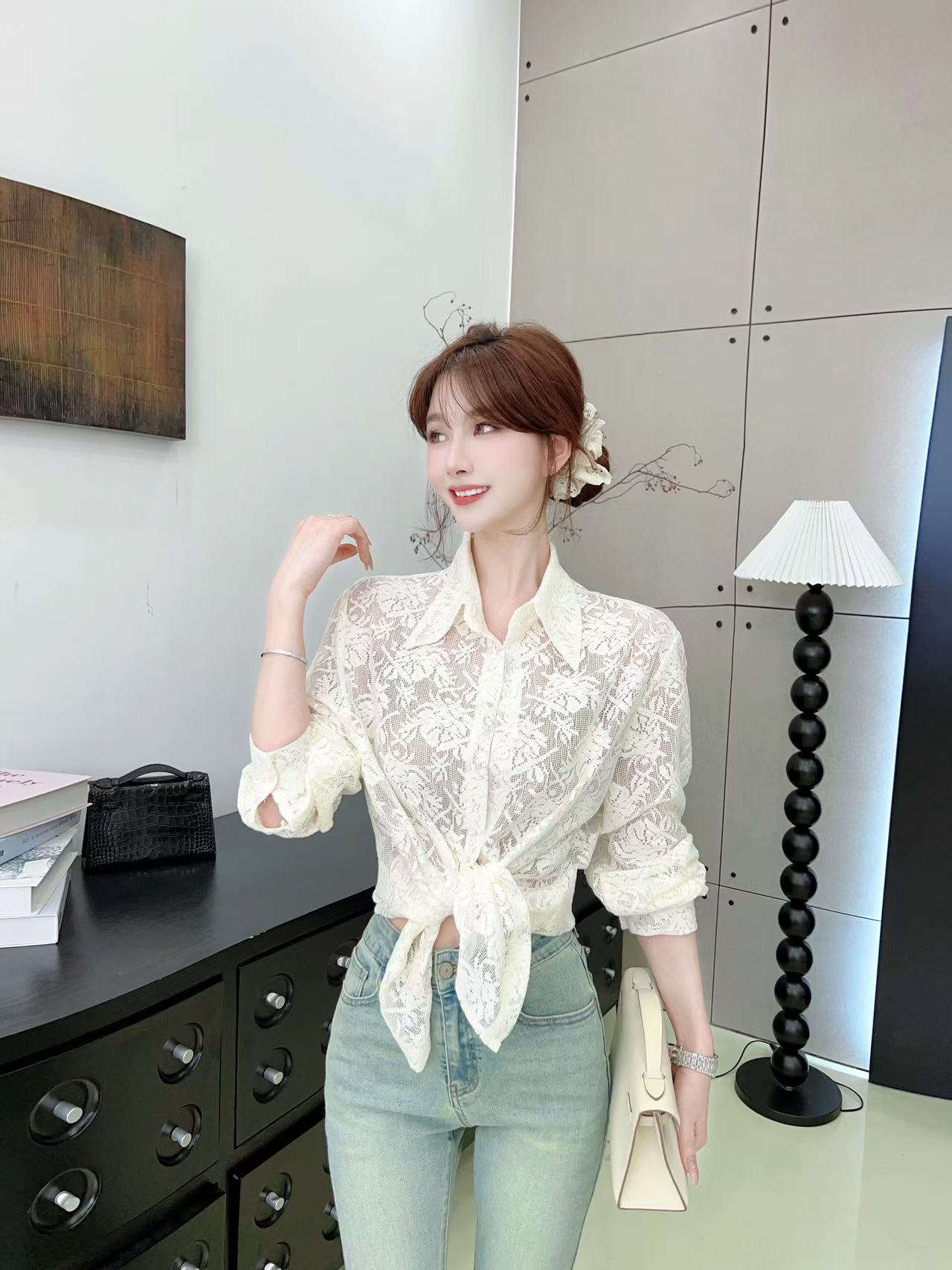 《北欧钩花》剪花肌理感毛边宽松慵懒风衬衫长袖外穿内搭衬衣#8535