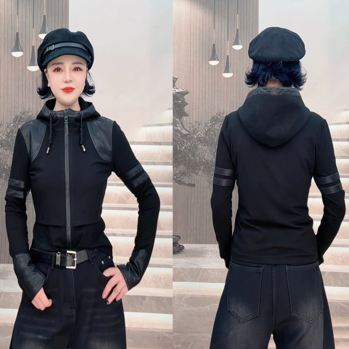 阿珍服饰店 新款时尚百搭加绒拉链帽衫#00116