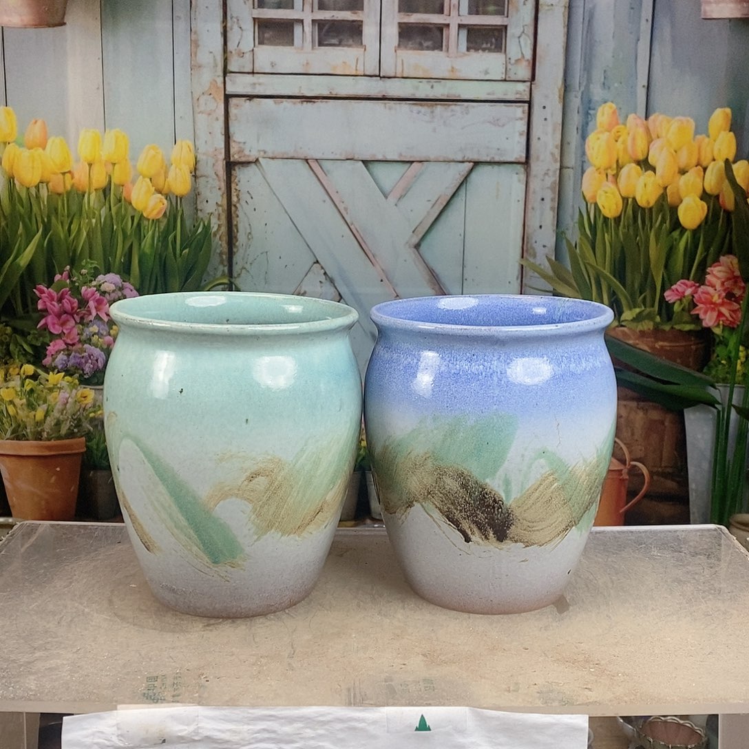 009粗陶花盆2个装口16高20