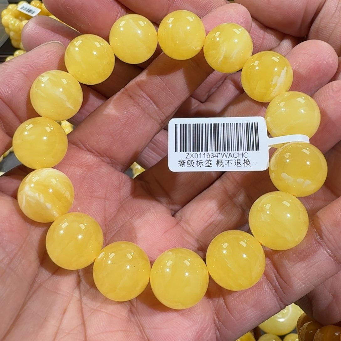琥珀手链未镶嵌15m+焦皮同料圆珠手串29.8
