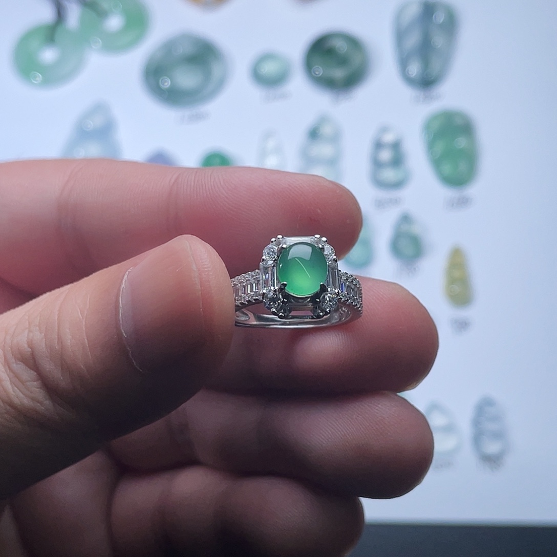 定制翡翠银S925镶嵌翡翠戒面