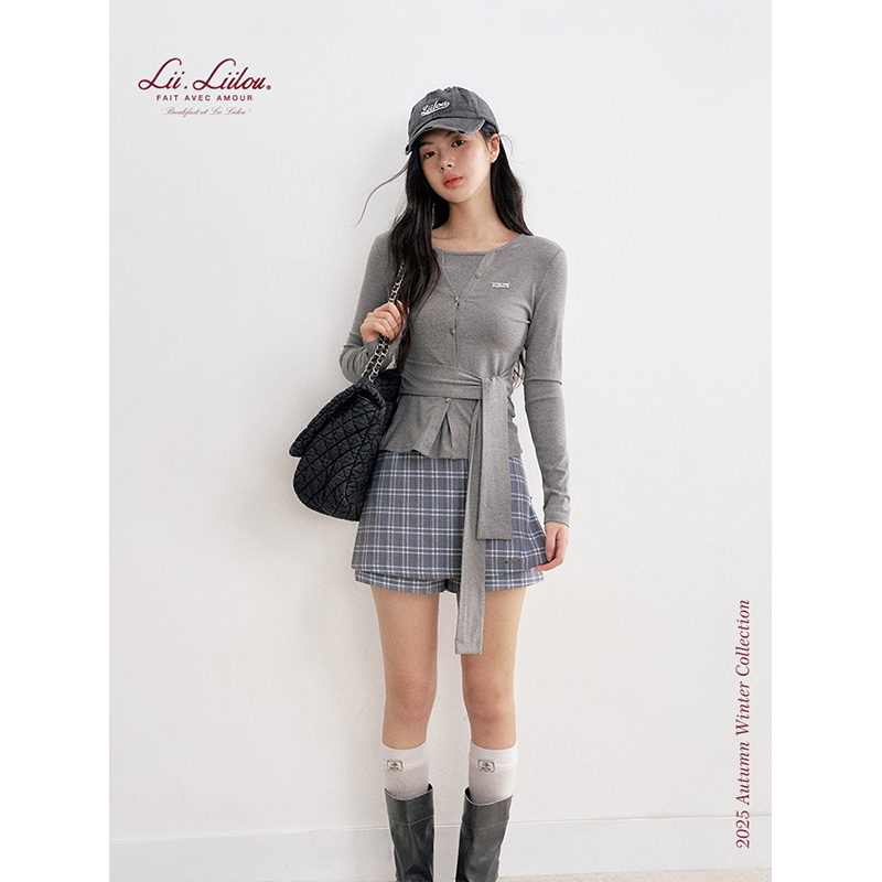 Liilou 25AW 松弛感 系扣门襟 腰部绑带假两件修身长袖T恤