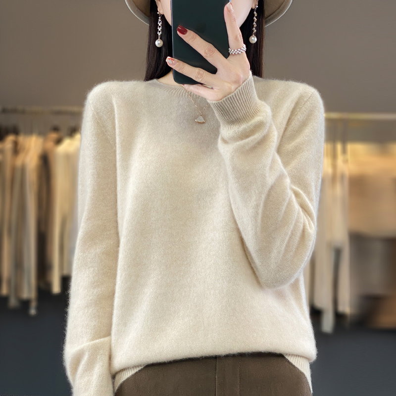 上身太有气质了~秋冬新款一线成衣圆领女士羊毛衫长袖百搭时尚
