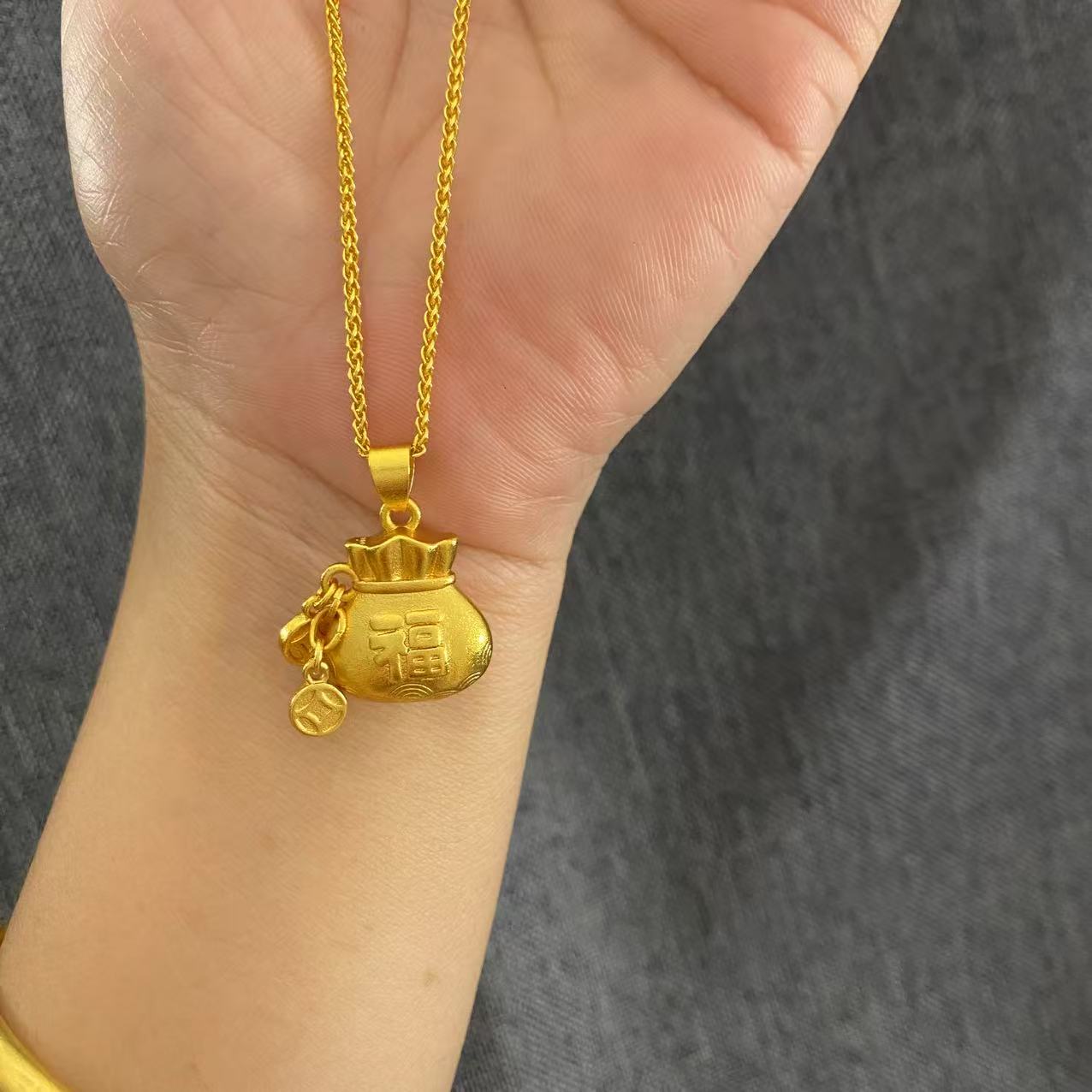 合金项链 合金项链时尚链子【实心小福袋】金色百搭饰品女款锁骨链