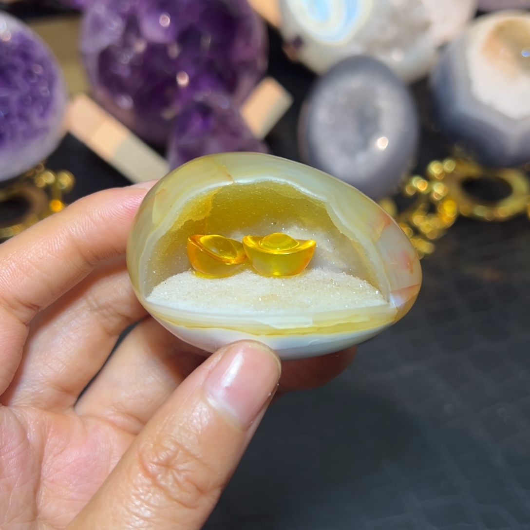 紫晶珠宝半成品未镶嵌19金色钱袋子