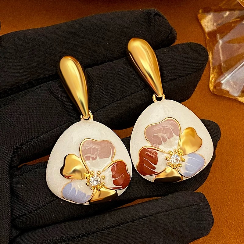 铜合金耳饰 【朝花夕拾】滴油几何花朵耳环小众设计感个性耳坠复古