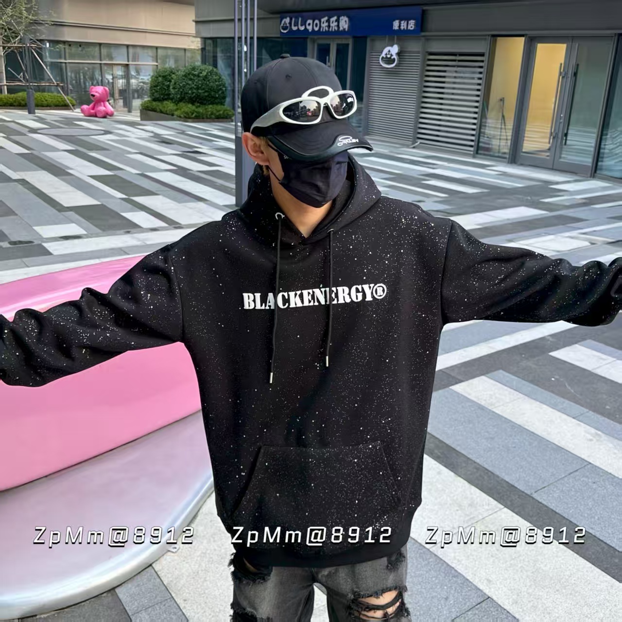 满天星宽松型带帽连帽卫衣字母情侣秋季慵懒风重工男款韩版时尚