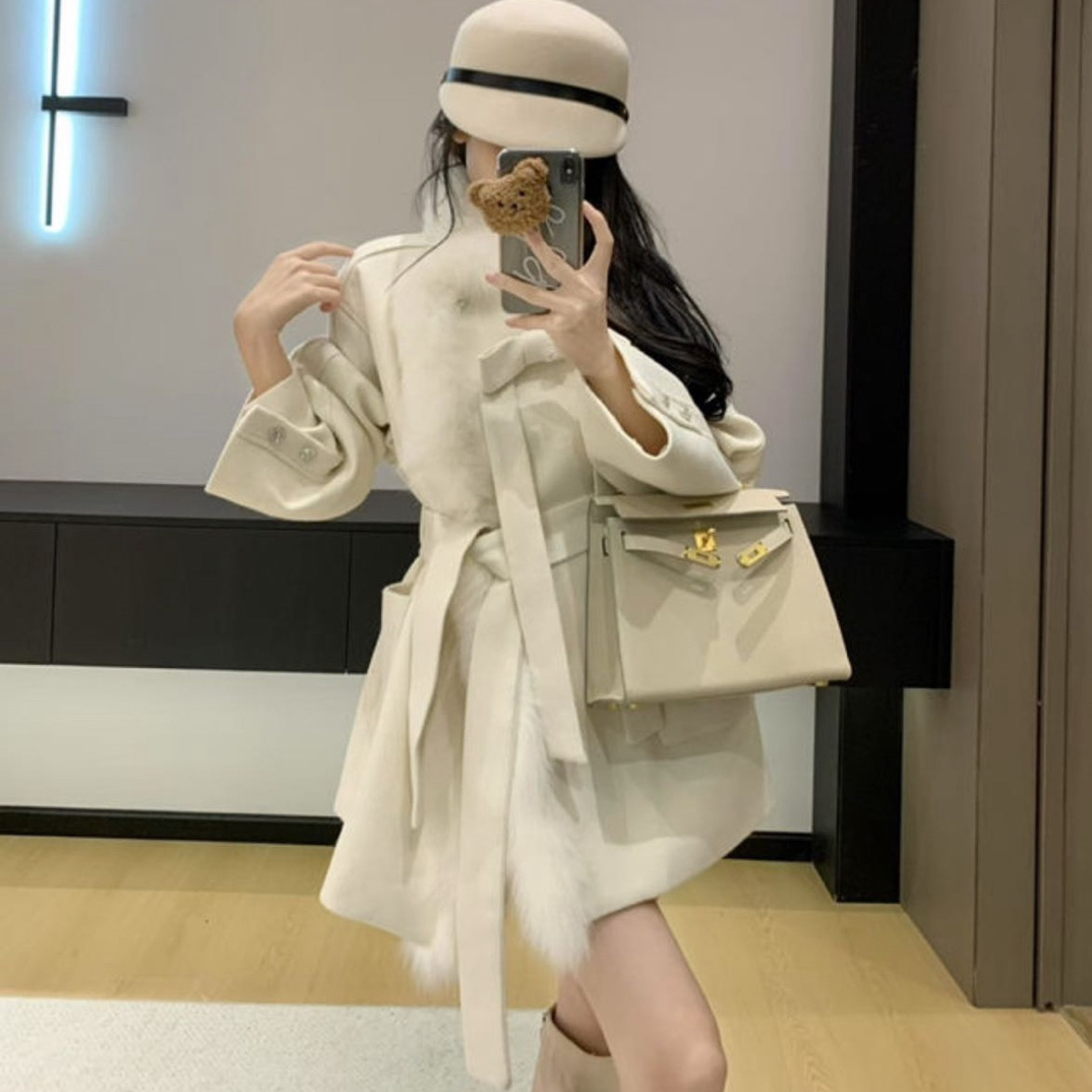 秋冬新款显瘦百搭长款绵大衣女法式千金风毛呢外套