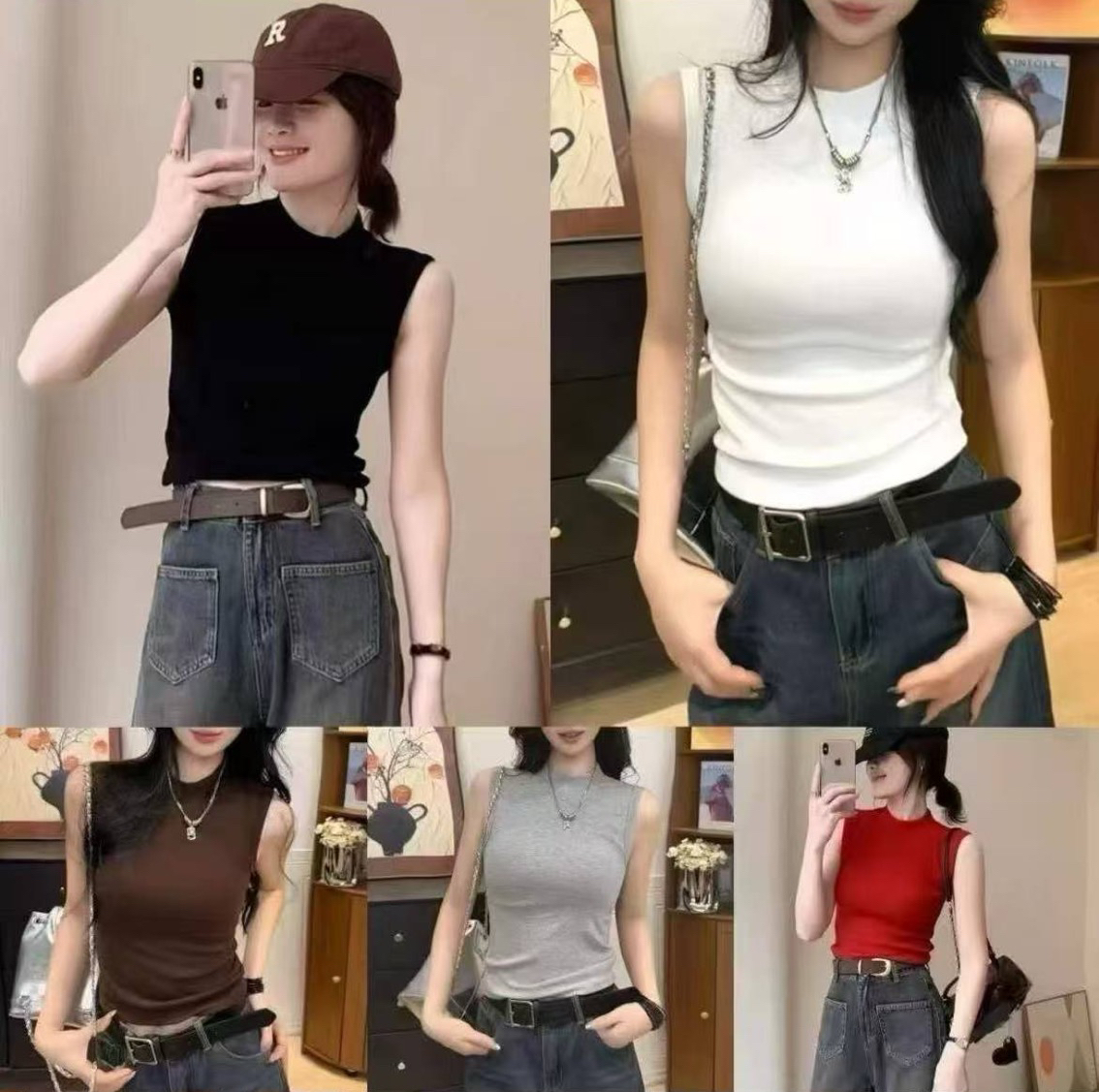 新款外穿内搭修身显瘦自带乳胶胸垫吊带背心95032