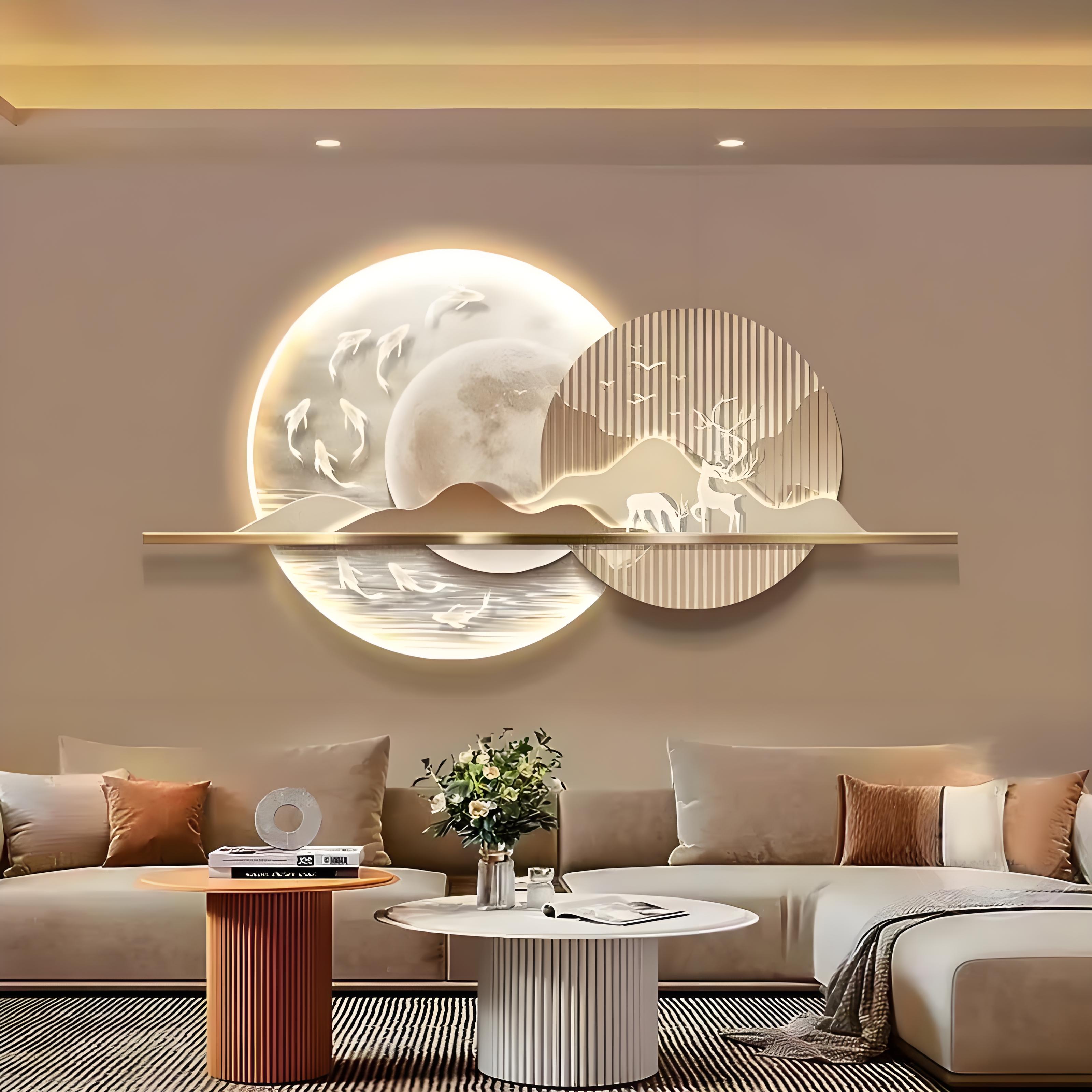 九鱼山水现代轻奢装饰画客厅沙发背景墙壁画餐厅书房茶室创意挂画